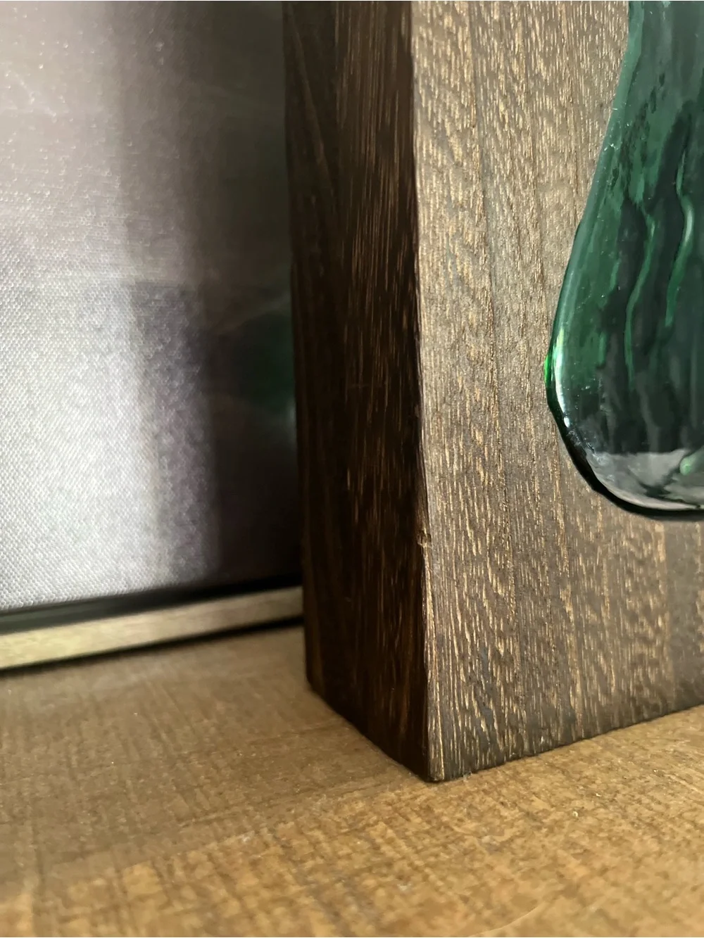 Modern Wooden Bud Vase with Emerald Green Glass Insert | Mid-Century Style Wood